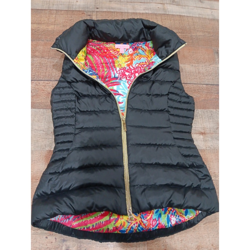 Lilly Pulitzer Full Zip Down Puffer Vest Black Women's Sm 2797